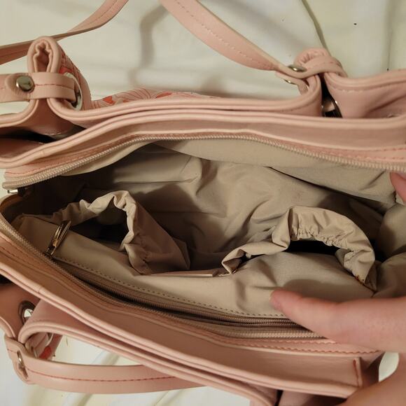 Cole Haan Pink Leather Embroidered Floral Woman's Handbag Y2K - Picture 7 of 8